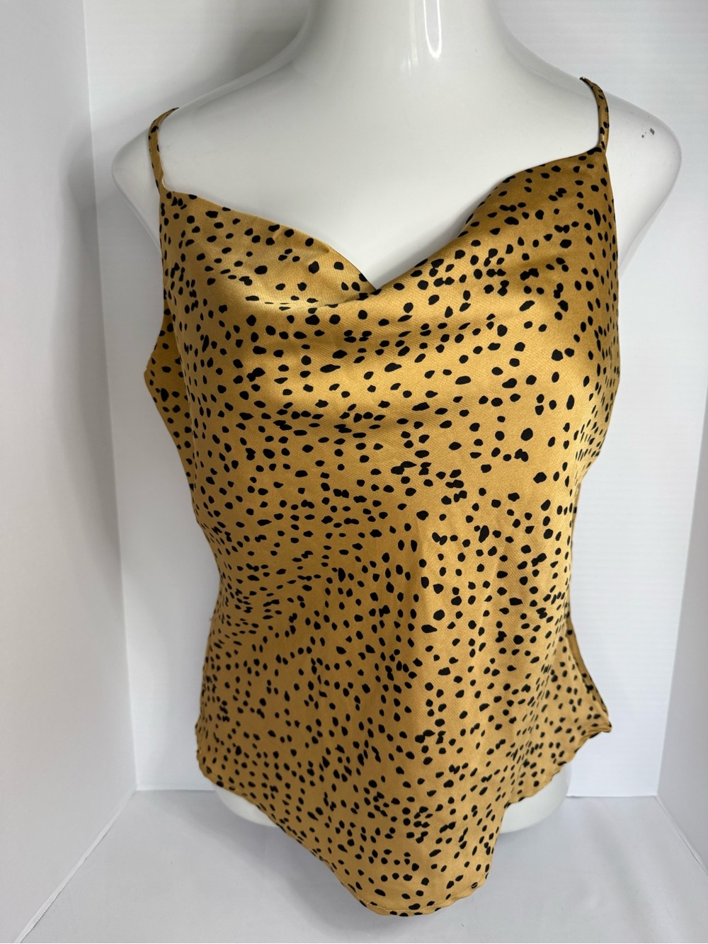 Tan Spotted Satin Cowl Neck Camisole